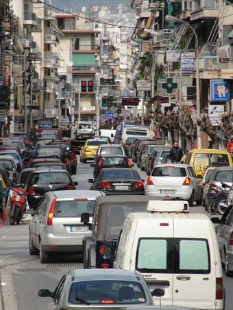 Athens streets with lot of cars