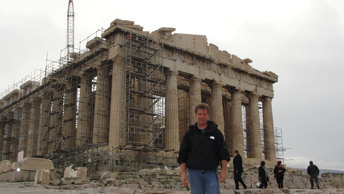 Ken curtis posing in front of the parthenon, march 2010